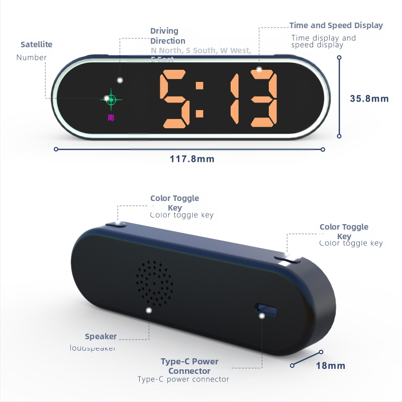 HUD автомобилен дисплей за предното стъкло с вход Beidou и GPS, USB захранване, модел K11, Тип 005, универсална съвместимост