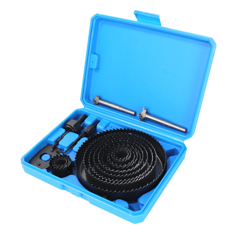 Комплект дупкопробивни дискове за дърво, 21 части, алуминиева сплав, 13 режещи диска, калъф включен