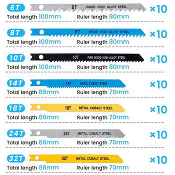 Комплект ножове за жигсо за дърводелство, 70 броя, груби и фини зъби, въглеродна стомана