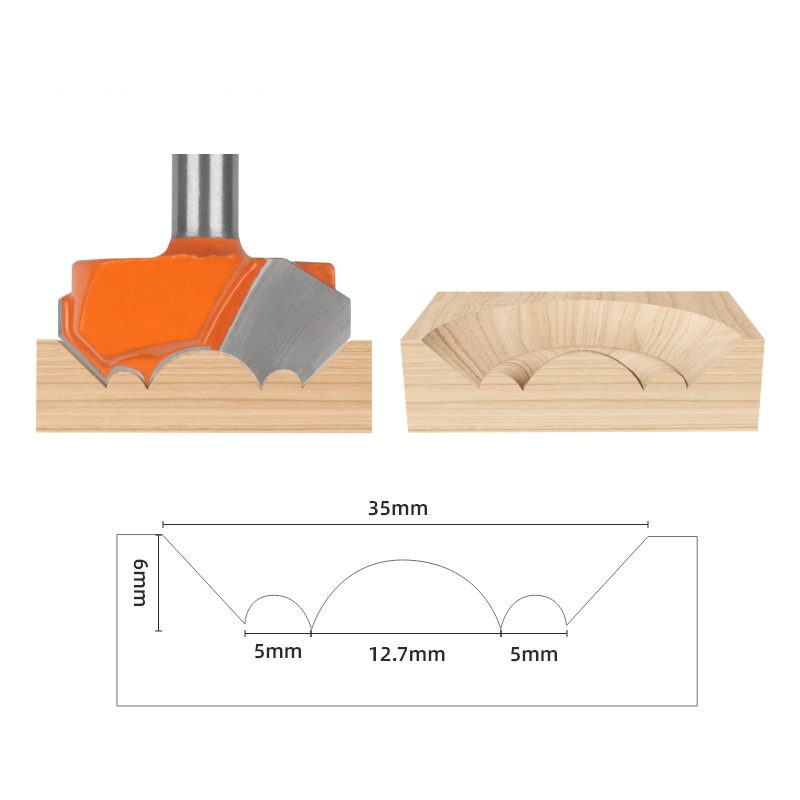 Διαμορφωτική φρέζα για ξύλο με σχέδιο διπλού τόξου Δράκος-Μαργαριτάρι και κεφαλή χάραξης με μοτίβο λουλουδιού; σκληρό κράμα, επικαλυμμένο