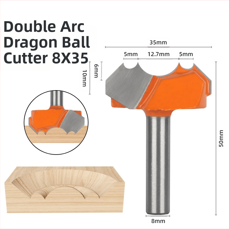 Διαμορφωτική φρέζα για ξύλο με σχέδιο διπλού τόξου Δράκος-Μαργαριτάρι και κεφαλή χάραξης με μοτίβο λουλουδιού; σκληρό κράμα, επικαλυμμένο