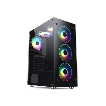 ATX asztali számítógép ház gaminghez, dupla edzett üveggel, ITX kompatibilitás, USB 3.0 az elején, alsó tápegység, függőleges szerver-stílus