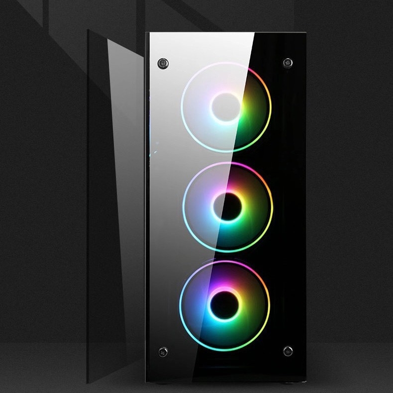 ATX επιτραπέζιο κουτί υπολογιστή για gaming με διπλό tempered glass πάνελ, ITX συμβατότητα, USB 3.0 μπροστά, κάτω PSU, κάθετης σχεδίασης σε στυλ server