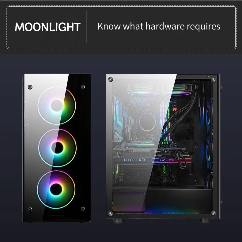 ATX επιτραπέζιο κουτί υπολογιστή για gaming με διπλό tempered glass πάνελ, ITX συμβατότητα, USB 3.0 μπροστά, κάτω PSU, κάθετης σχεδίασης σε στυλ server