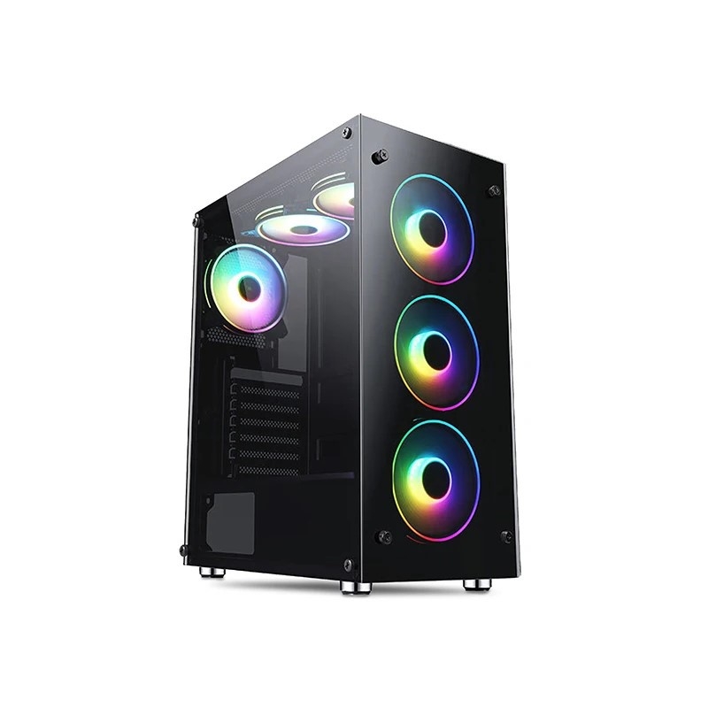 ATX asztali számítógép ház gaminghez, dupla edzett üveggel, ITX kompatibilitás, USB 3.0 az elején, alsó tápegység, függőleges szerver-stílus