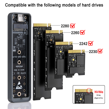 Εξωτερική θήκη M.2 NVMe SSD με USB 3.2 Gen2x2, 20 Gbps ταχεία μεταφορά, αλουμινένιο περίβλημα, υποστηρίζει έως 4TB, OEM/ODM διαθέσιμο