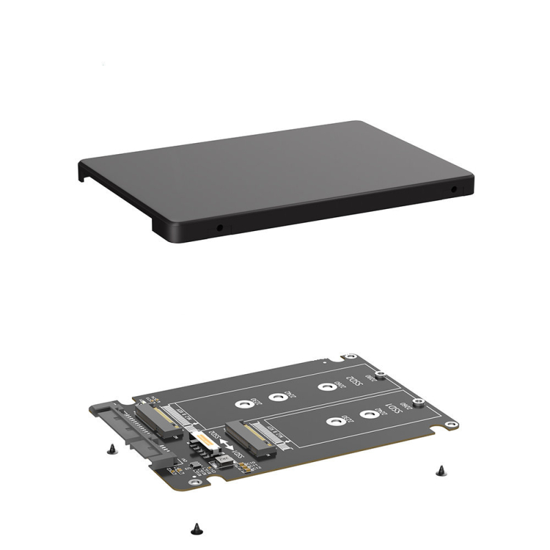 Dviejų M.2 į SATA 3.0 adapterio plokštė su korpusu, NGFF SSD į 2,5 colių SATA diską