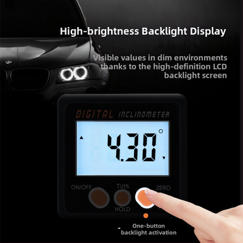Мини електронен дигитален инклинометър с магнитна основа, диапазон 4×90°, висока точност