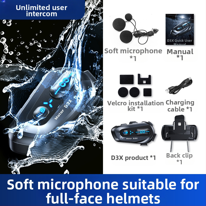 Bluetooth interkom pre prilbu, stereo, vodeodolný • Bluetooth 5.3 • Dosah až 15 m • 8+ hodín batérie