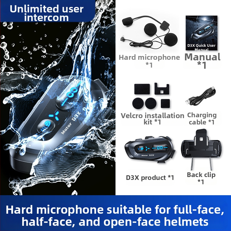 Bluetooth interkom pre prilbu, stereo, vodeodolný • Bluetooth 5.3 • Dosah až 15 m • 8+ hodín batérie