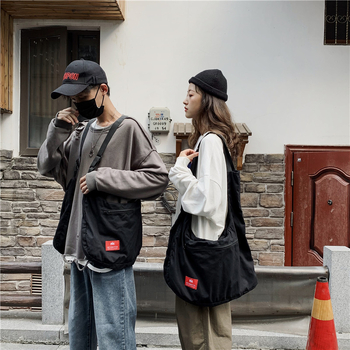 Geantă crossbody pentru bărbați – bumbac, fermoar, culoare solidă, stil stradal, stil coreean