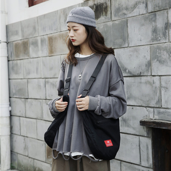 Мъжка чанта за кръст през рамо – памук, цип, едноцветна, уличен стил, корейски стил