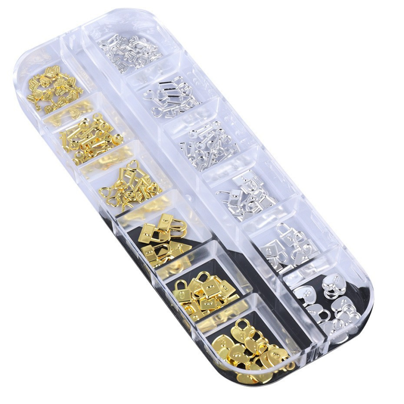 Αξεσουάρ νυχιών — σειρά Love Lock, μεταλλικό κενό σχήμα καρδιάς με κλειδί, μοτίβο αγάπης και αλυσίδας, ρετρό και γλυκό στυλ.