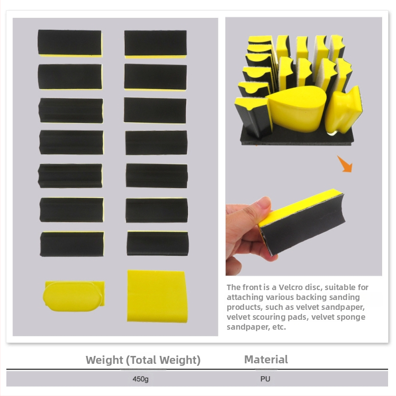 Шлайф диск за ръчно шлайфане, 16-частен комплект, микс форми, велкро закопчване, PU пяна, шкурка