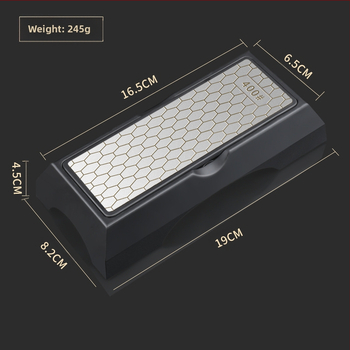 Dviejų pusių šlifavimo akmuo virtuvės peiliams, 400/1000 grūdų, su pagrindu, iš aukštos anglies plieno