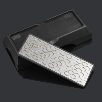 Dviejų pusių šlifavimo akmuo virtuvės peiliams, 400/1000 grūdų, su pagrindu, iš aukštos anglies plieno