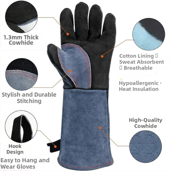 Ornon suvirinimo pirštinės, dviejų sluoksnių veršienos oda, izoliuotos elektriniam suvirinimui ir lauko naudojimui