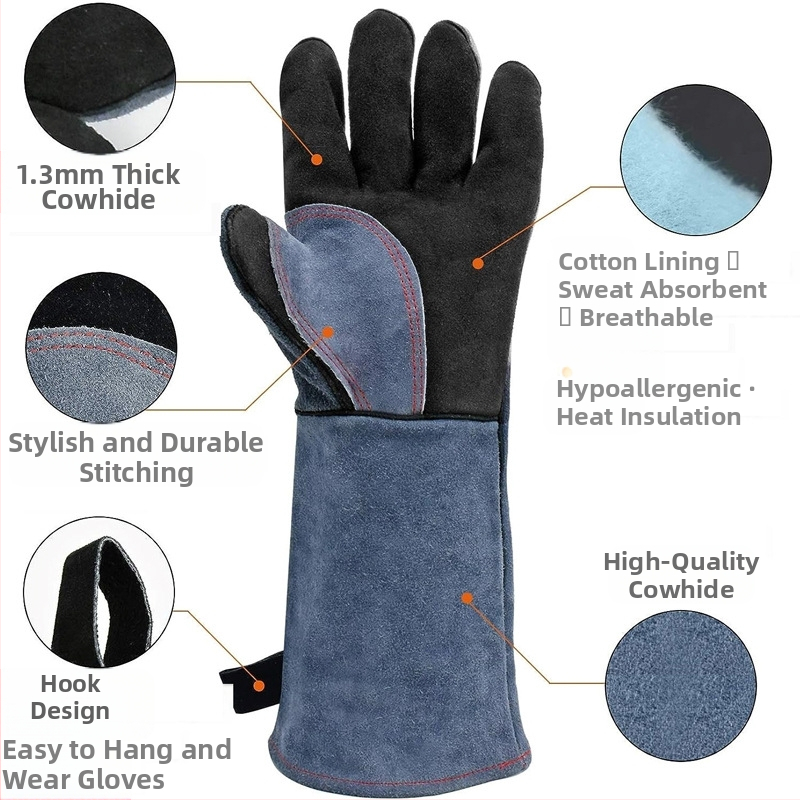 Ornon заваръчни ръкавици, двуслойна говежа кожа, изолирани за електрозаваряване и барбекю на открито