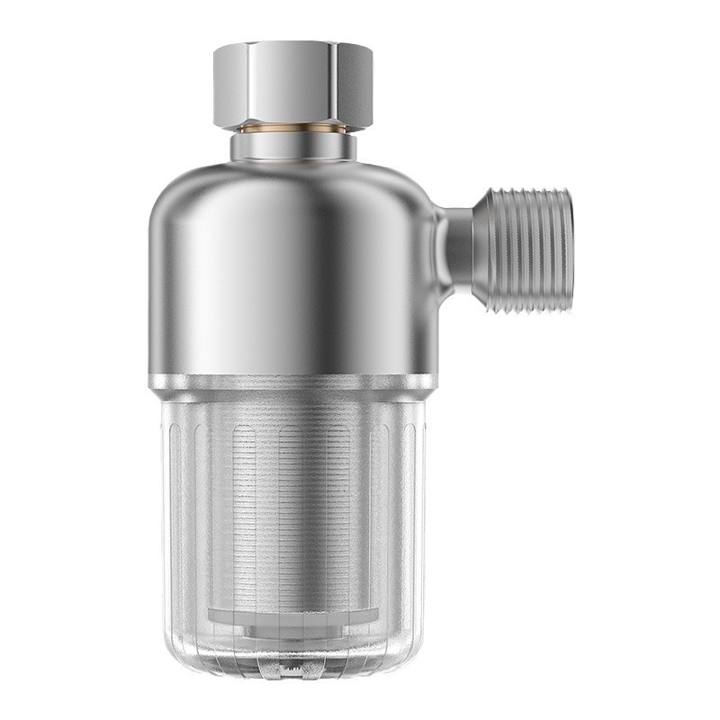 Priešfiltras vandens šildytuvui – namų naudojimui; nerūdijančio plieno filtras; dviejų pakopų filtravimas; keičiamas filtravimo elementas; dieninis našumas 3000 L; temperatūros diapazonas 1–65°C