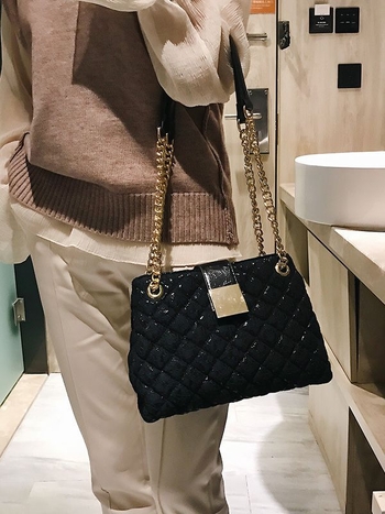 Чанта Tote от дантела, хоризонтална правоъгълна форма, цип за затваряне, полиестерна подплата, двойни презрамки