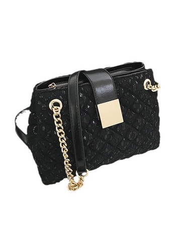 Чанта Tote от дантела, хоризонтална правоъгълна форма, цип за затваряне, полиестерна подплата, двойни презрамки