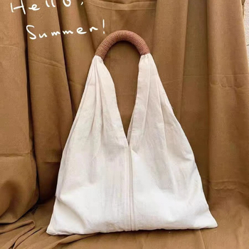 Drobės tote krepšys moterims — miesto minimalistinis stilius, atveriamas viršus, dumpling siluetas, didelė talpa, poliesterio pamušalas, vidiniai kišenės su užtrauktukais, kišenės telefonui/ID