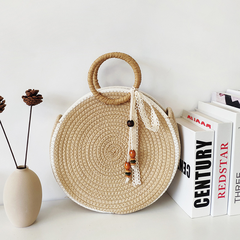 Milia kerek pamut kötött táska - városi minimalist stílus, nyitott tetejű, bélés nélküli