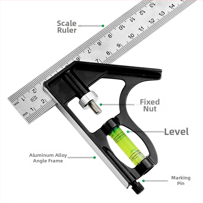 Комбиниран ъгломер за дърводелство, обхват 0–300 мм, 45° прав ъгъл, тегло 136 г