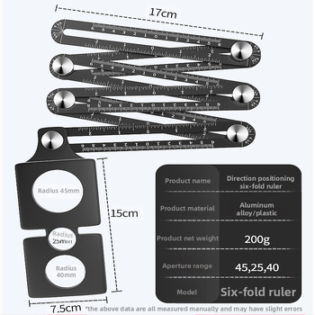 ATO Алуминиев локатор за отвори в плочки, шестократно сгъваем, универсален пробивен инструмент за плочки, тухли и стъкло
