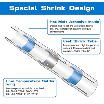 Σετ τερματικών συγκόλλησης με αδιάβροχους δακτυλίους και σωληνάκια θερμοσυσρρύκνωσης μεσαίου τύπου, 600 τεμάχια, PE μόνωση, Weijie