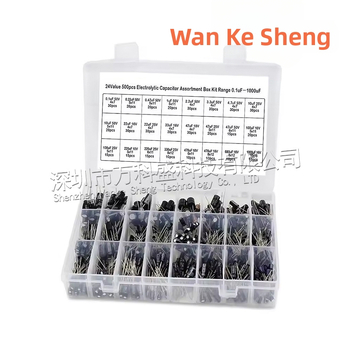 Комплект електролитни кондензатори с кутия за сортиране, 500 бр, 24 спецификации, диапазон 0.1-1000 µF