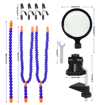 Лупа с лампа за бюро и щипка, държач за PCB за спояване и помощник трета ръка — NEWACALOX пластмасова, за домакинство