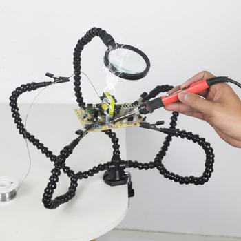 Лупа с лампа за бюро и щипка, държач за PCB за спояване и помощник трета ръка — NEWACALOX пластмасова, за домакинство