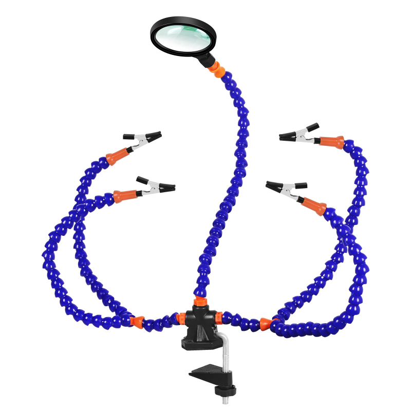 Лупа с лампа за бюро и щипка, държач за PCB за спояване и помощник трета ръка — NEWACALOX пластмасова, за домакинство