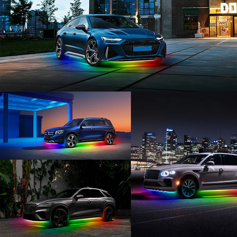 Automobilio šasies šviesa – daugiaspalvė, APP valdymas, balsų valdymas; modelis Symphony chassis light; galia 10 W, įtampa 12 V, srovė 5 A; ABS