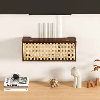 Επιτοίχιο ράφι-οργανωτής δρομολογητή WiFi από ράταν και ξύλο, ανθεκτικό στη σκόνη, με βίδες, 1 επίπεδο, για σαλόνι