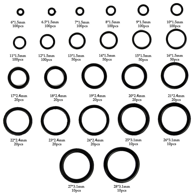 RT nitril gumi O-gyűrű csővezetékekhez és autójavításhoz, modern-minimalista stílus, 1200 darabos készlet