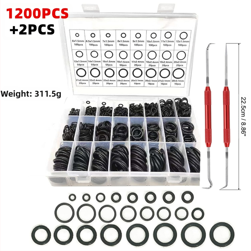 RT nitril gumi O-gyűrű csővezetékekhez és autójavításhoz, modern-minimalista stílus, 1200 darabos készlet