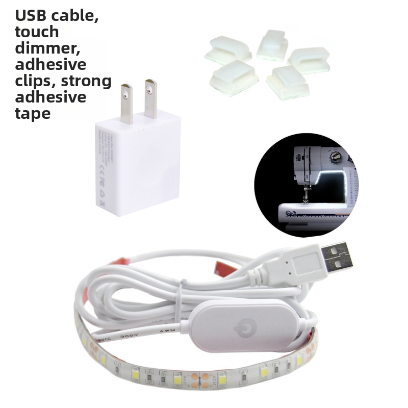 Siuvimo mašinos LED šviesos juostelė, USB 5V, 18x2835 LED, 120° šviesos kampas, reguliuojamas apšvietimas, prisilietimo jungiklis
