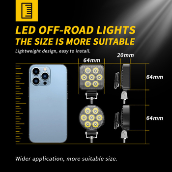 LED mini kvadrātveida darba lukturs bezceļu transportlīdzekļiem, 21W, 9-30V, 840 lm, 6000K, 7LED