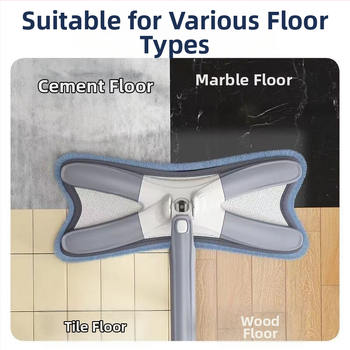 Πλακέ mop δαπέδου με κεφαλή από βαμβακερό νήμα, ατσάλινο κοντάρι, υγρό και ξηρό καθάρισμα, απομάκρυνση υγρασίας 80-90%, ικανότητα φόρτωσης κάτω από 10 kg