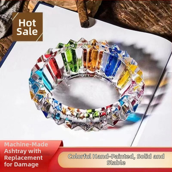 Kézzel festett csíkos hamutál vastag kristályüvegből, dekoratív, pastoral és egyszerű stílus, márka Flavinmci/Flaventz, származás Fengyang