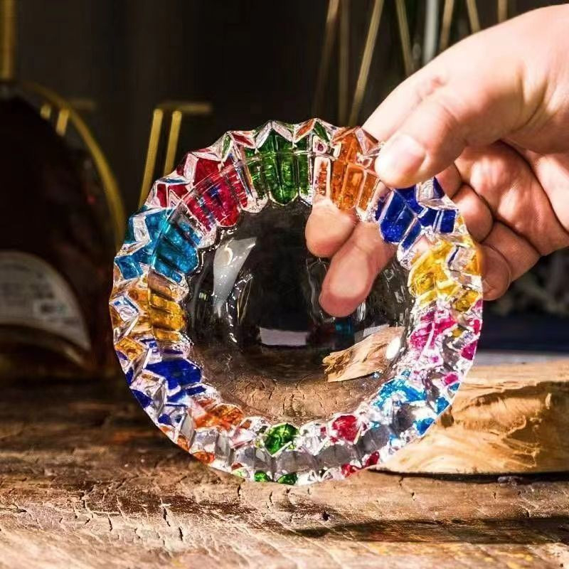 Kézzel festett csíkos hamutál vastag kristályüvegből, dekoratív, pastoral és egyszerű stílus, márka Flavinmci/Flaventz, származás Fengyang