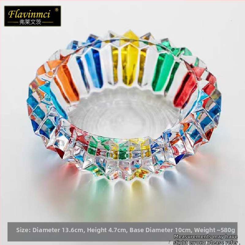 Kézzel festett csíkos hamutál vastag kristályüvegből, dekoratív, pastoral és egyszerű stílus, márka Flavinmci/Flaventz, származás Fengyang