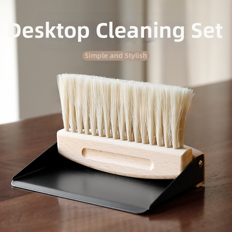 Mini galda tīrīšanas komplekts: slotiņa un putekļu lāpstiņa no nerūsējošā tērauda, izlaists 2018. gadā, iepakojums 1 gab.