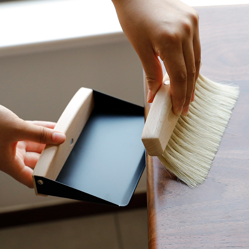 Mini stalinis stalo švaros komplektas: šepetėlis ir dulkių mentelė iš nerūdijančio plieno, išleistas 2018 m., pakuotė 1 vnt.