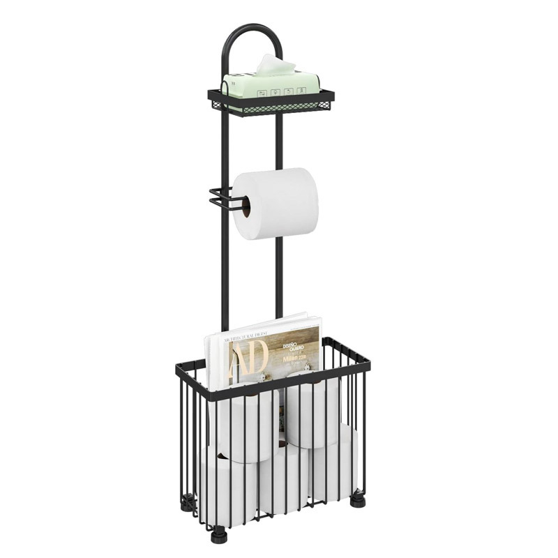 Tualeto popieriaus laikiklis ir vonios saugyklų lentyna su planšetinio kompiuterio laikikliu, anglies plienas, kvadratinis dizainas, šiuolaikiškas minimalistinis stilius