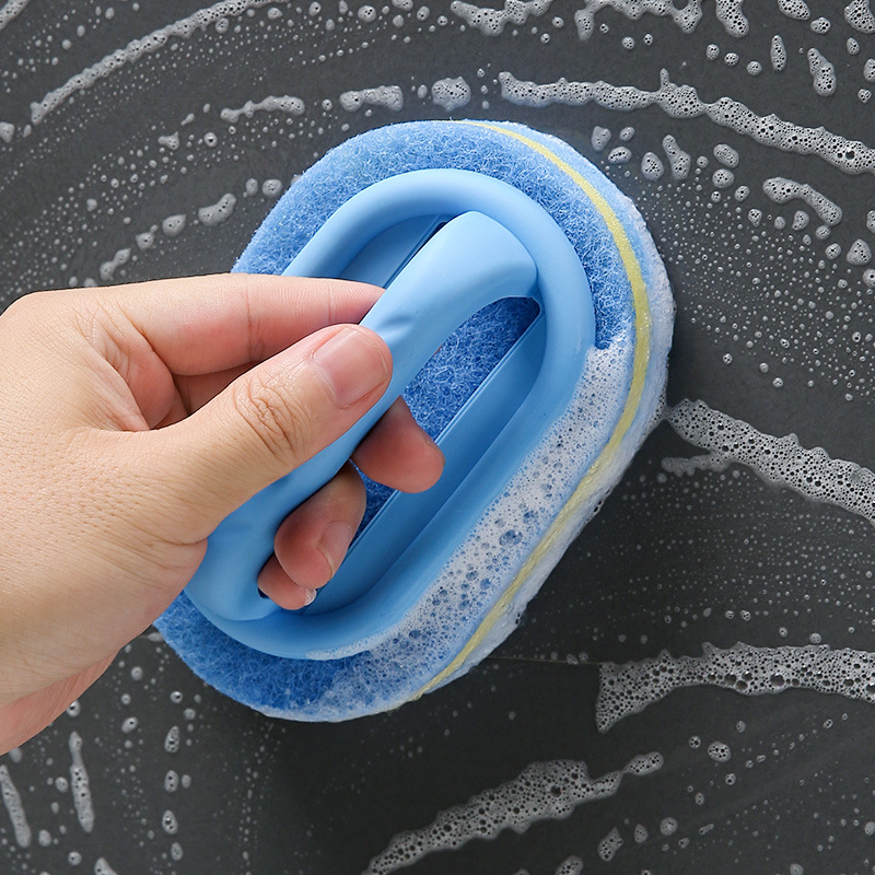 Trysluoksnis kempinės šepetėlis indams su rankena virtuvės ir keramikinių plytelių valymui – 36 g