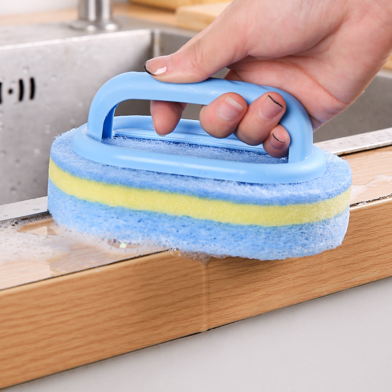 Trysluoksnis kempinės šepetėlis indams su rankena virtuvės ir keramikinių plytelių valymui – 36 g