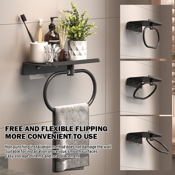 Becky art Стенно монтиран комплект за баня за кърпи: държач за кърпи и халка за кърпи, метал, без пробив